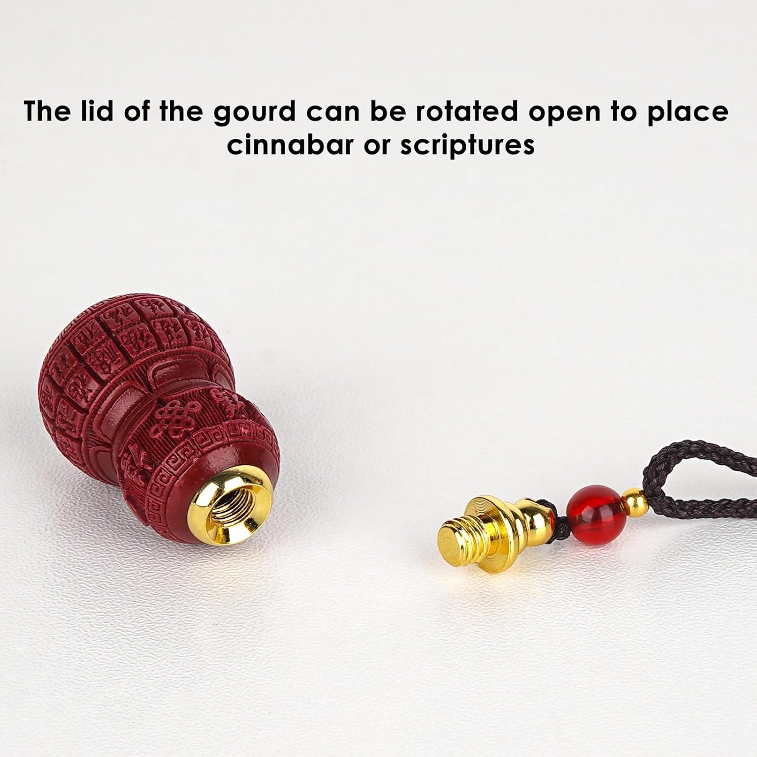 Cinnabar Fu Gourd Feng Shui Amulet Pendant – Symbolizing Good Luck, Protection, Positive Energy & Blessings - Image 5