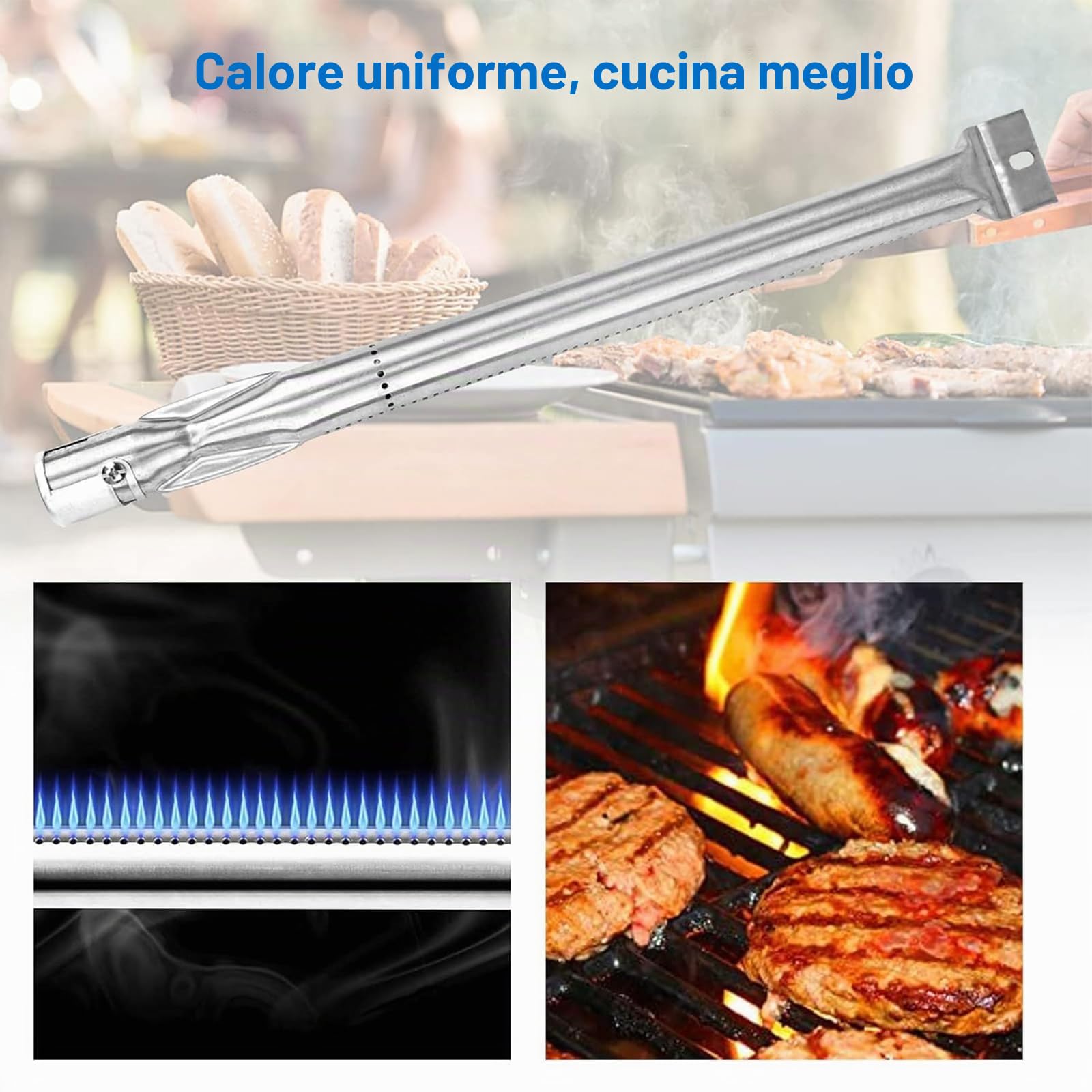 GFTIME Bar.B.Q.S Bruciatore di ricambio in acciaio inox 11631 (confezione da 4) per Grill Chef, Kenmore Sears, K Mart, Lowes Model Grills.