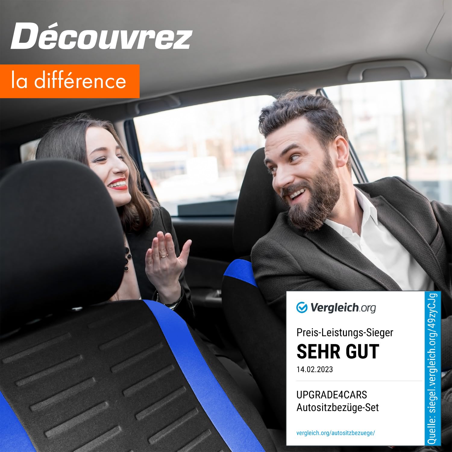 upgrade4cars Housses de Siège de Voiture Avant Universelle Noir Bleu | Pour la plupart des voitures | respirant & pratique | Été & Hiver