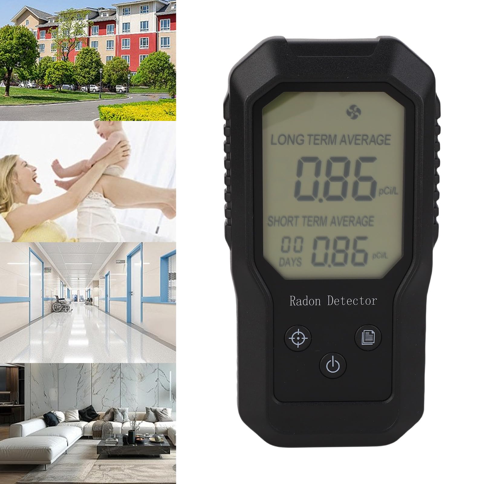 Marhynchus Rilevatore di Radon Portatile Tester Radon Digitale per il Monitor di Gas Radon Domestico con Protezione della Polvere a Tripla Protezione a Parete Display a Breve Termine