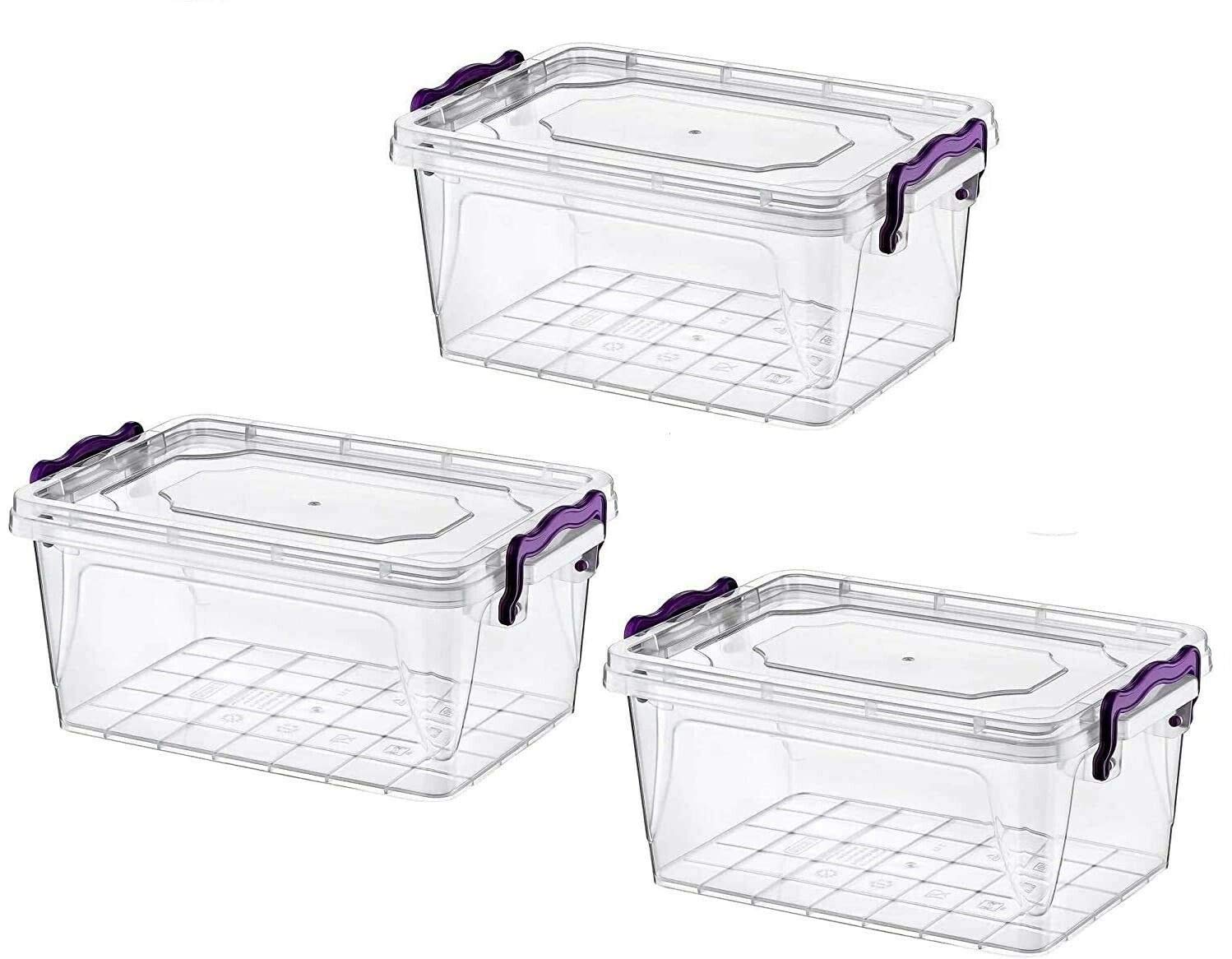 A406 3 x Food Container Plastic Food storage boxes with Lid Clear Microwave and Dishwasher Safe (3 Liters)