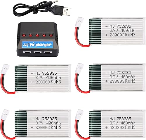 Crazepony 5 unids 3.7 V Lipo batería cargador USB, baterías de drone 400 mAh Lipo batería con cargador de batería 5 en 1 para H99W H31 H6C H98