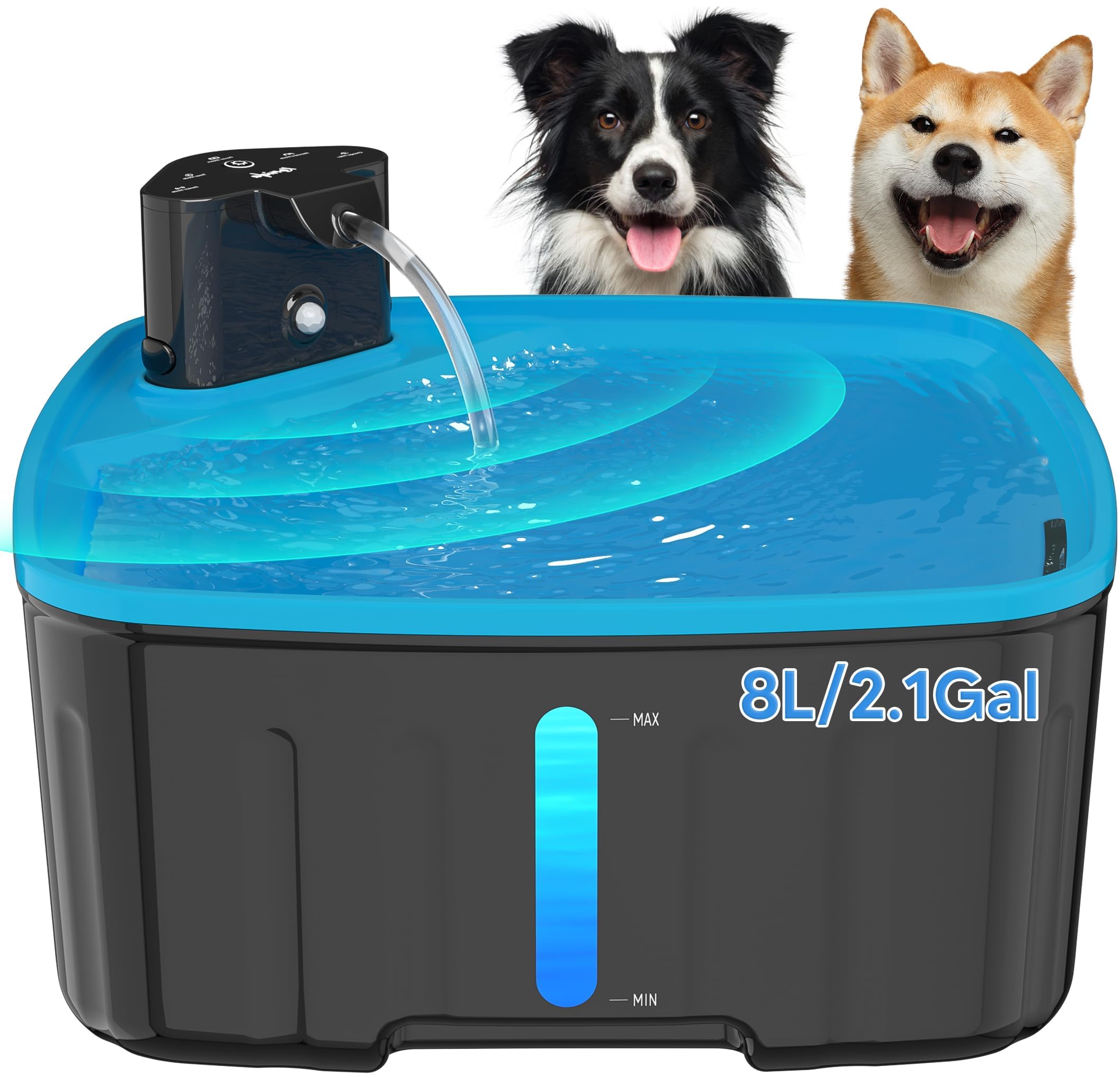 Kittyspout Fontaine a Eau pour Chien sans Fil, 8L Fontaine Chat/Grand Chien avec Détecteur de Mouvement, Fontaine pour Chiens avec Batterie 4000mAh (Cyan)