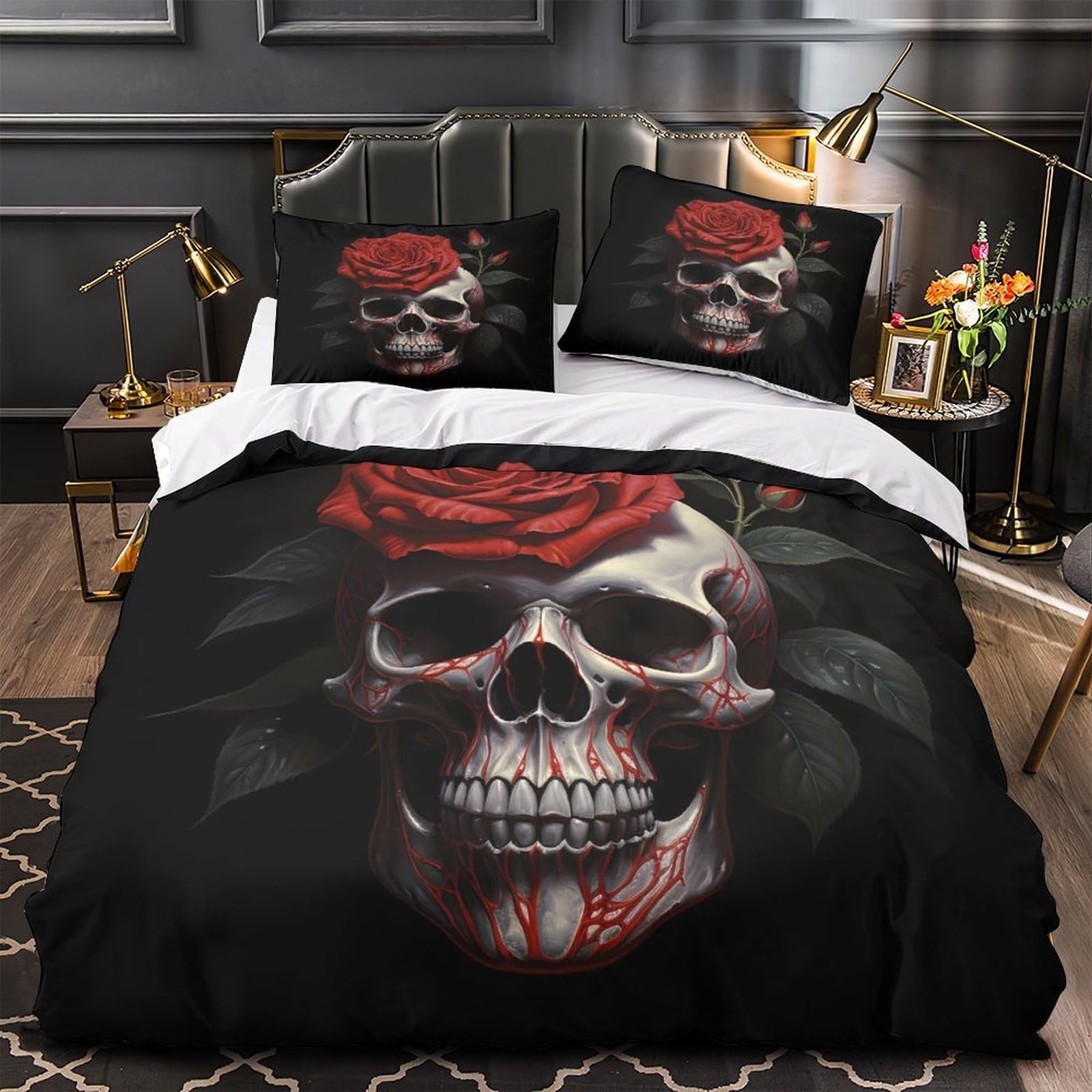Housse de couette 3D crâne résistante et douce pour peau sensible 135x200