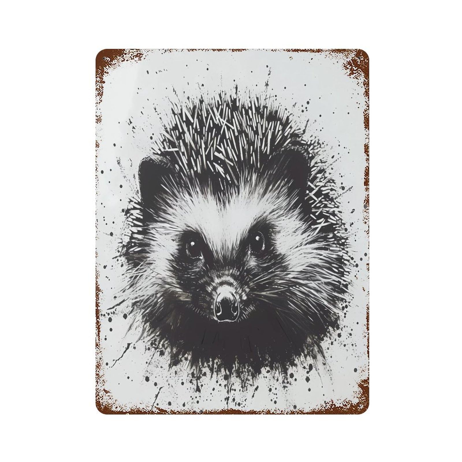 Hedgehog Handdrawn 15.7"x11.8" Vintage Rust Metal Sign, Shabby Chic Decor for Garage, Bar And Workshop Decor