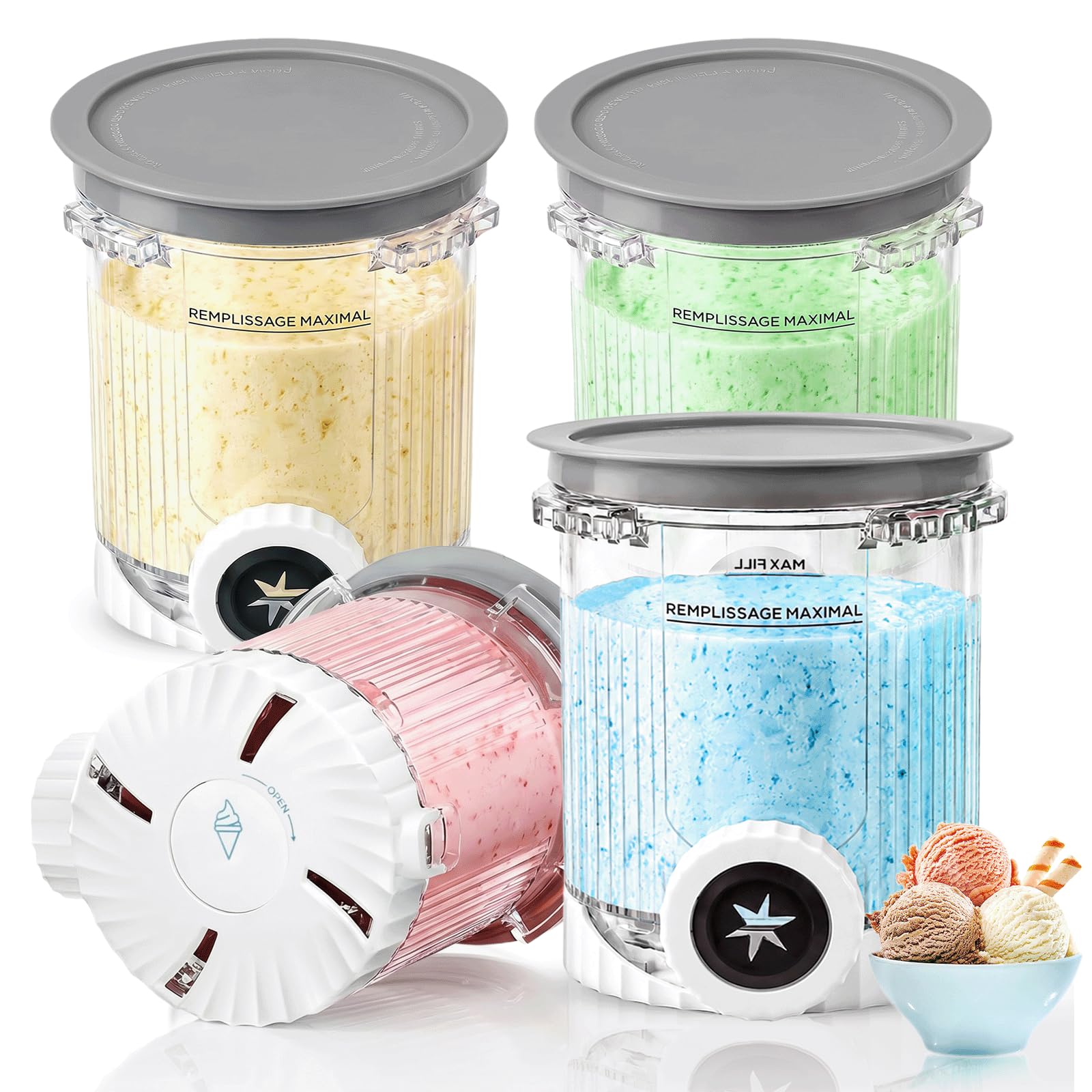 4 Pièces Pot pour Ninja Ice Cream Swirl, 480ml Pot pour Ninja Creamy Swirl pour Ninja NC700 NC701, Bacs à Crème Glacée avec Couvercles Étanches, BPA et Lave-Vaisselle