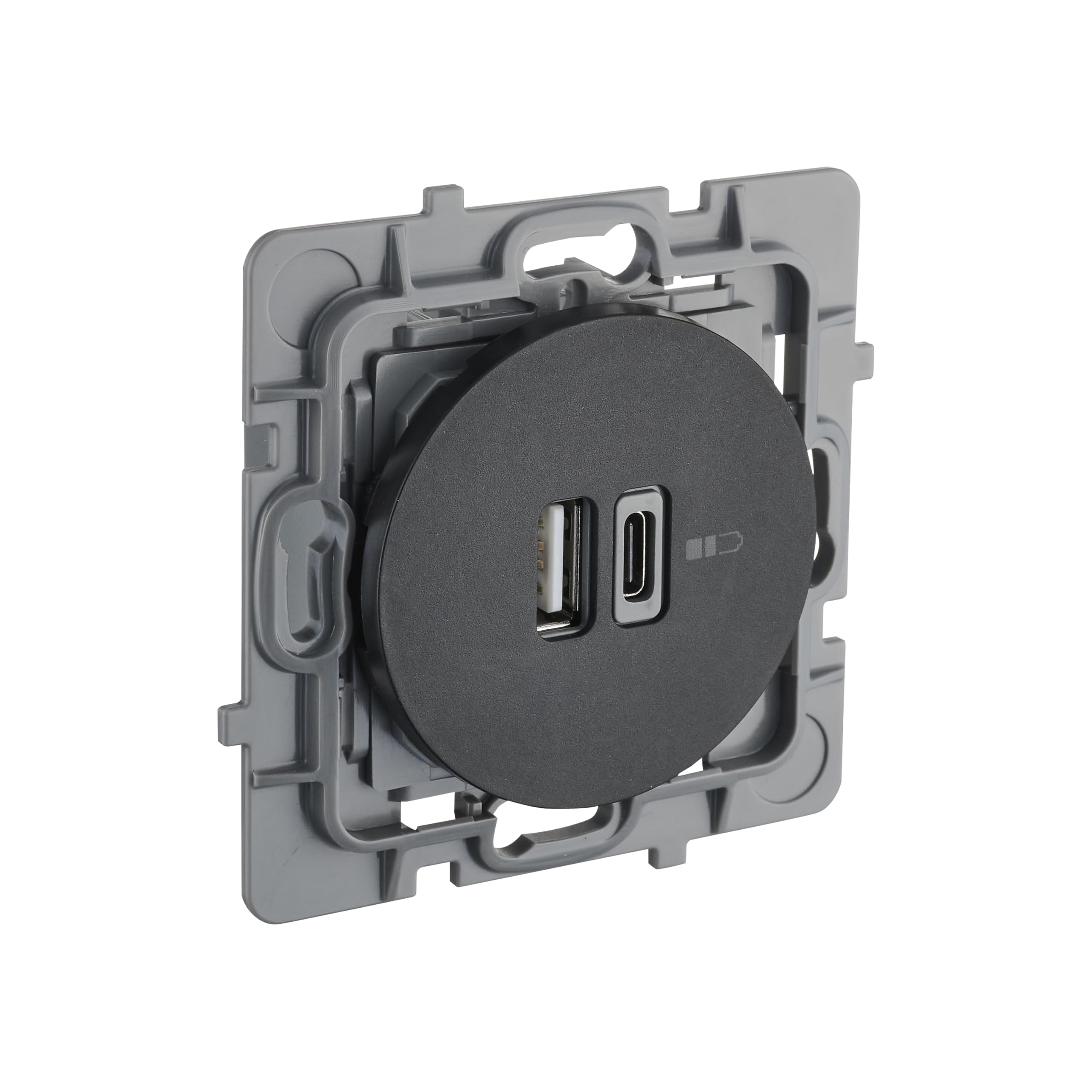 DEBFLEX - Casual Evo – Doppel-USB-Buchse (USB-A 3 A + USB-C 3 A) – zum Versorgen und Aufladen verschiedener elektronischer Geräte – ABS – Unterputz – Schwarz – 76 x 76 x 42 mm