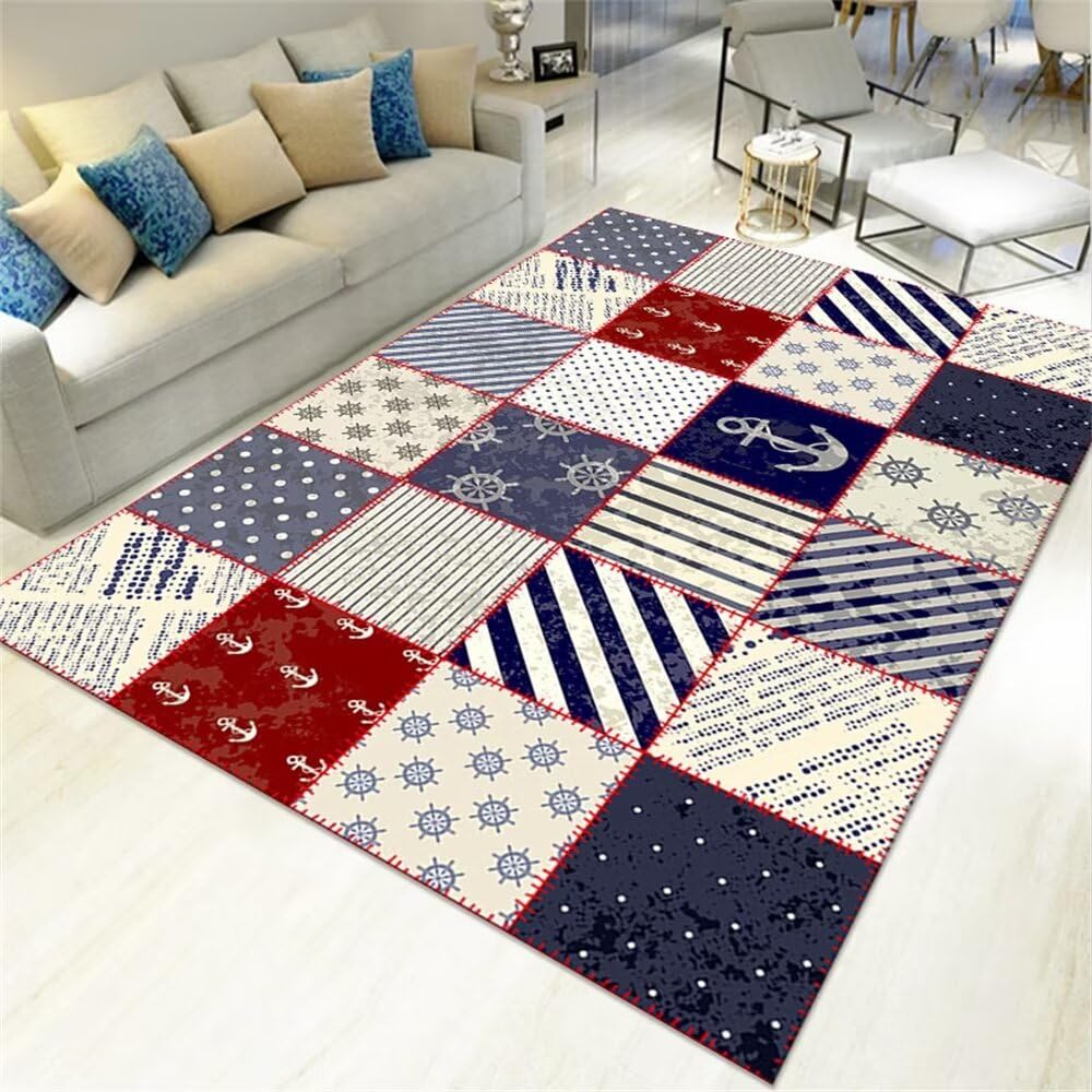 Teppich rutschfest Zimmer Deko Sofa rot und blau Farbe mit Schlafzimmer waschbar Bad 180X280CM