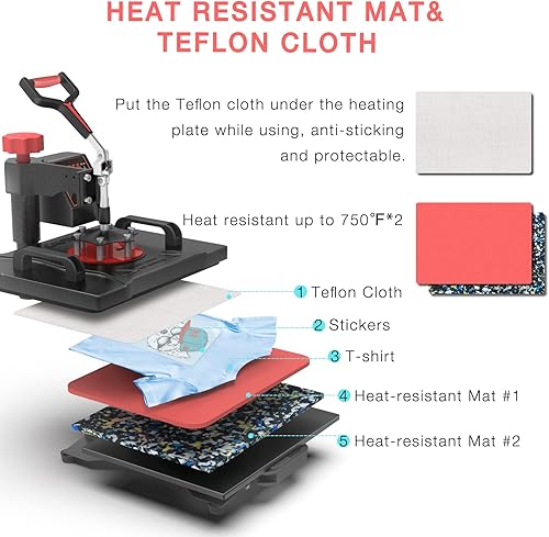 Miniatura 5 de OIIEE Máquina de prensa de calor 5 en 1 combinada de prensa de calor de 12 x 15 pulgadas, máquina de transferencia de calor oscilante de 360 grados,