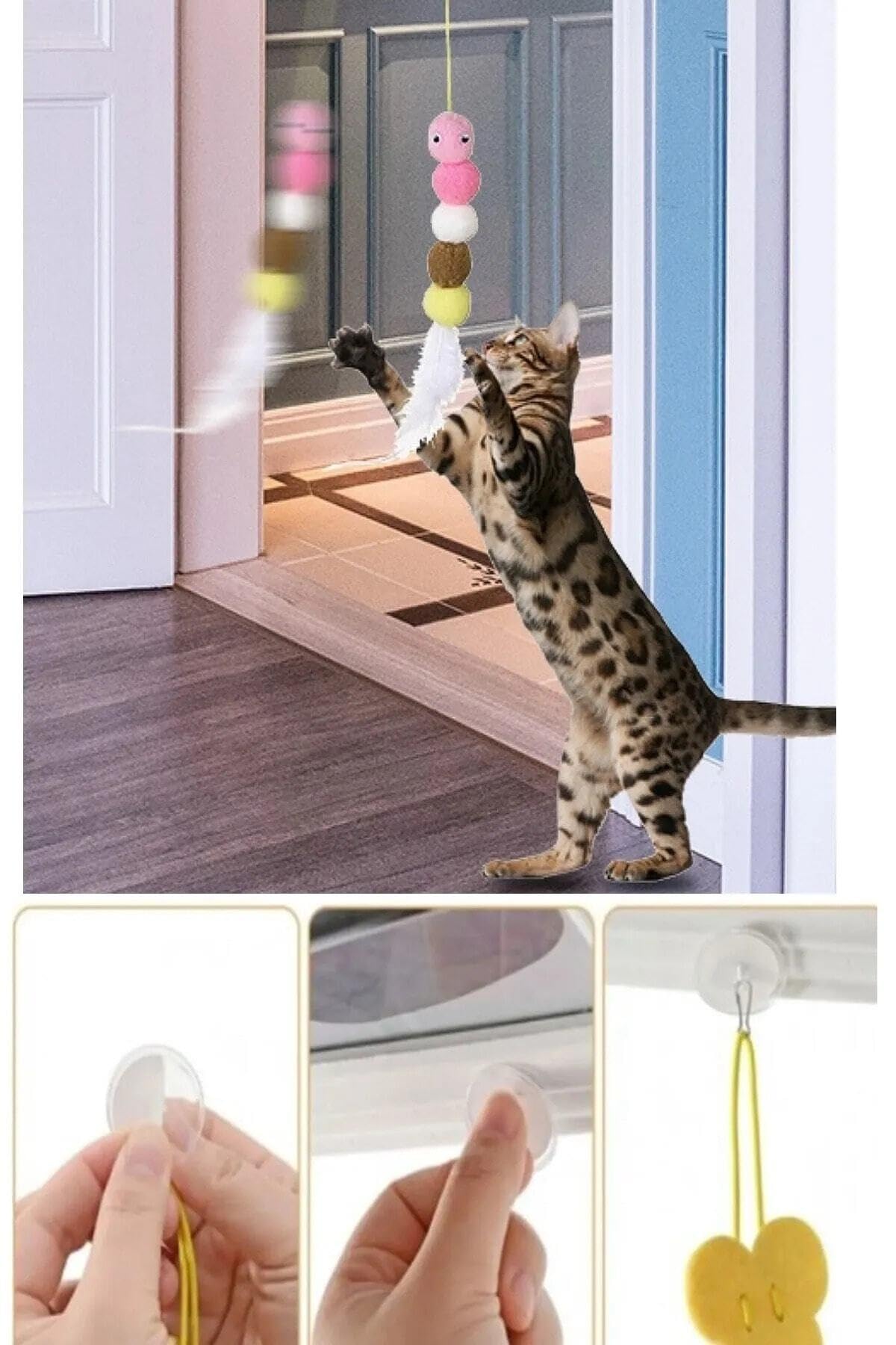 Tafce Elastik Kendinden Yapışkanlı Renkli Kedi Oyun Oltası Kedi Oyuncağı Yapışkanlı Olta Eğitim Oyuncağı