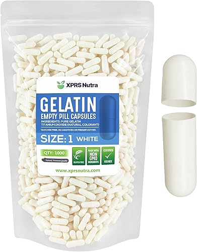 XPRS Nutra Cápsulas vacías de tamaño 1  1000 cápsulas vacías de gelatina  Cápsulas vacías de píldora  Relleno de cápsulas de bricolaje  Cápsulas de