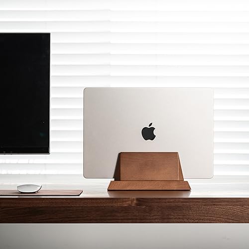 Miniatura 2 de ZMARKRAFT Soporte vertical ajustable para laptop compatible con todas las computadoras portátiles, soporte de madera maciza para MacBook, soporte de