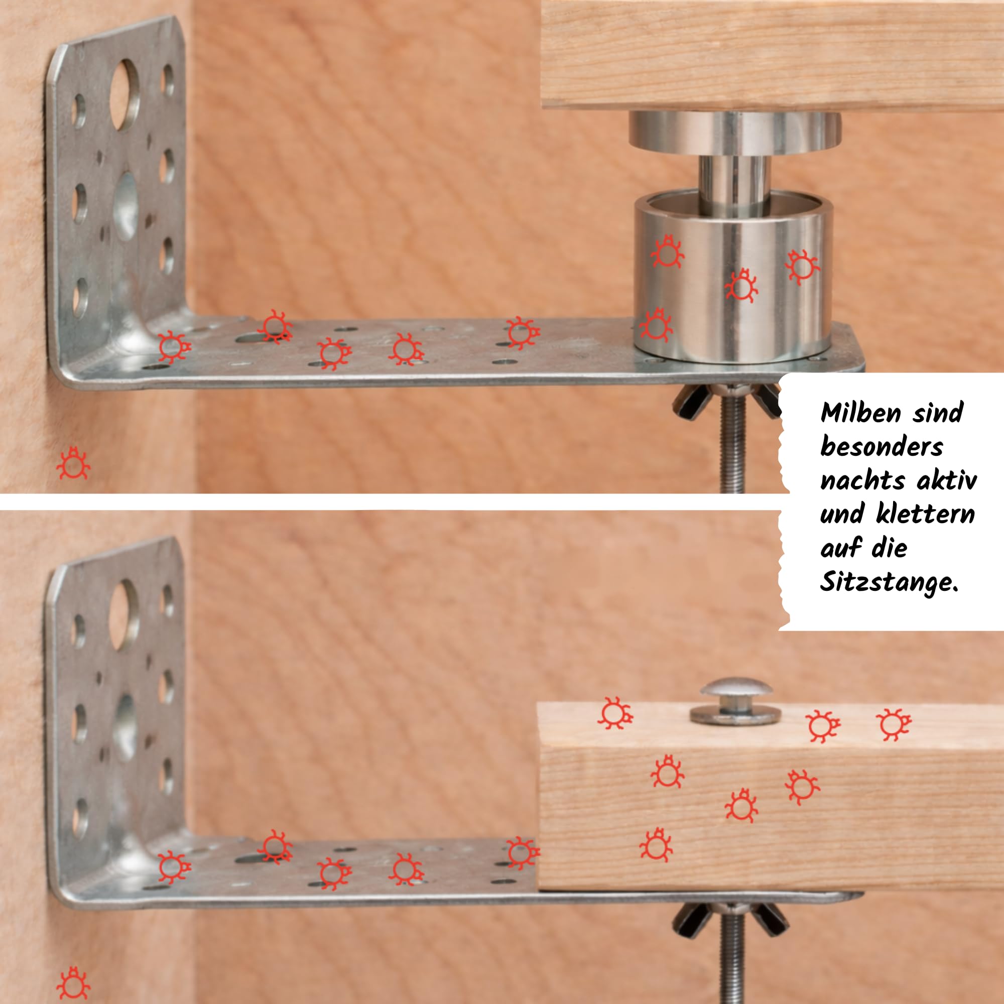 KikeriClean Milbensperre für Hühnerstange 2er Set – Aluminium CNC gefräst – Milbenfalle/Milbenstopp gegen rote Vogelmilbe (2er Set) (Milbensperre ohne Winkel & Schrauben (2er Set))