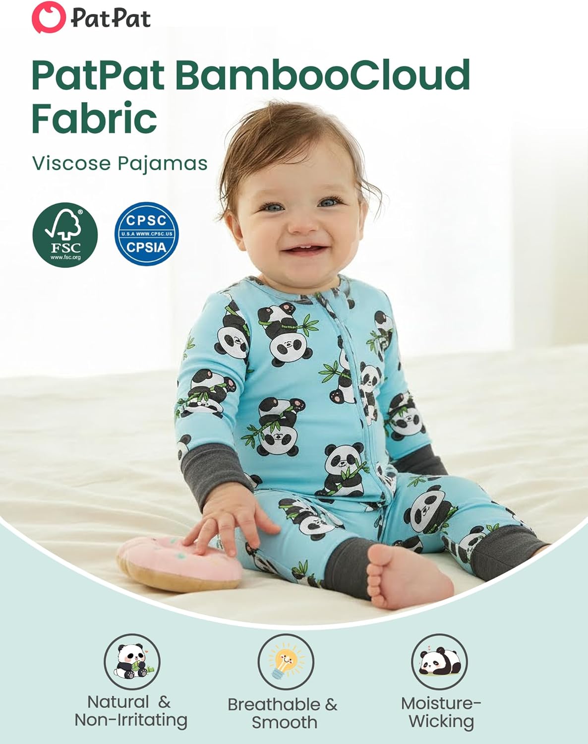 PATPAT Baby Pajama with Bamboo Viscose, Footie Jumpsuit Romper with 2-Way Zipper for Baby Boy Girl Toddler Sleeper Sleepwear - Image 2