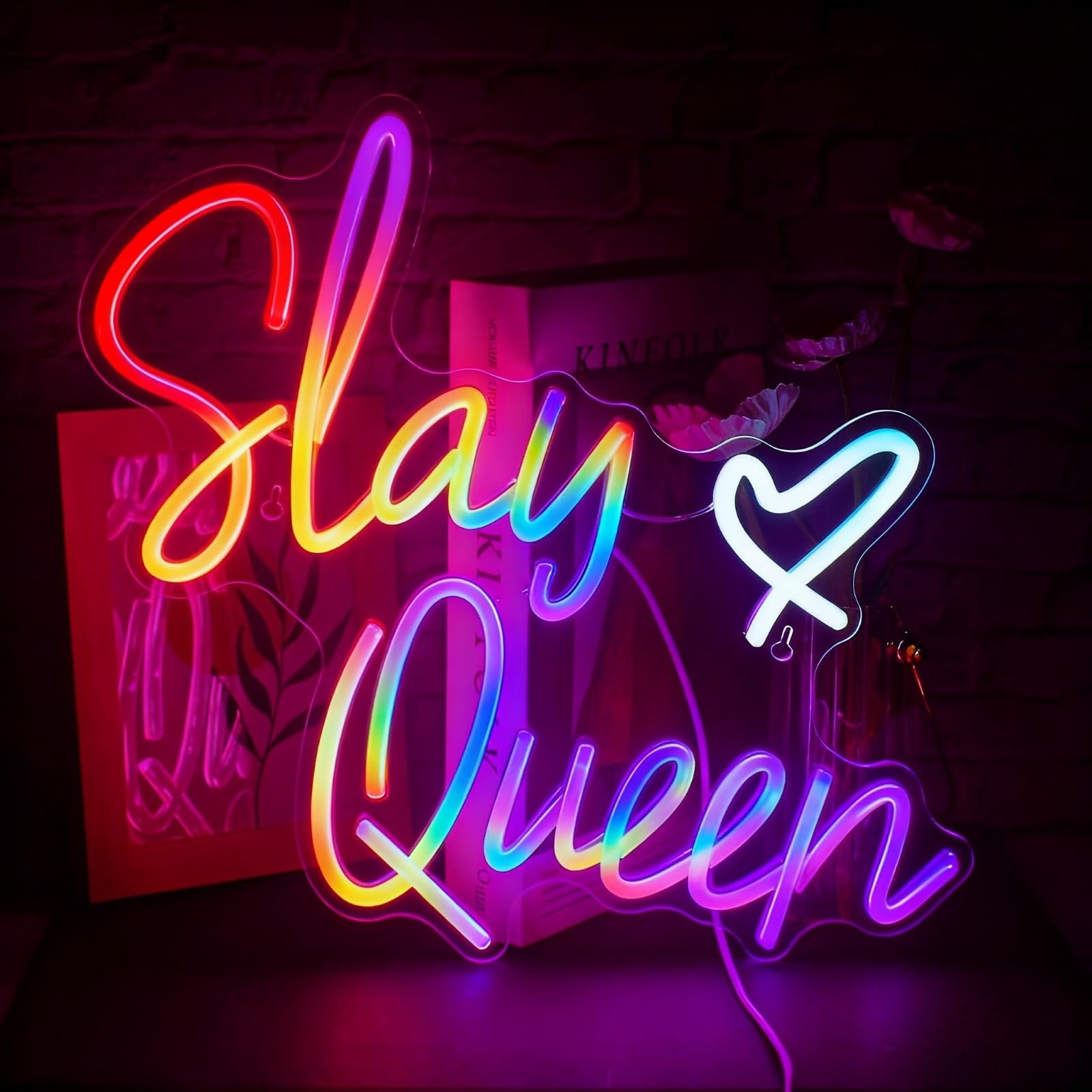 Slay Queen Multi Color RGB Neon Sign Powered by USB Color Changing & Scrolling and Flashing Modes Remote Control for Home Decor Wedding Parties Gatherings