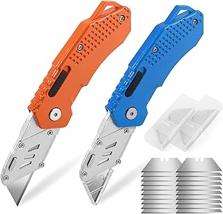 DIYSELF 2-Pack Box Cutter Knife, Pocket Knife, Extra 10 Blades Included, Folding Utility Knife for Carpet, Cardboard, Box,...