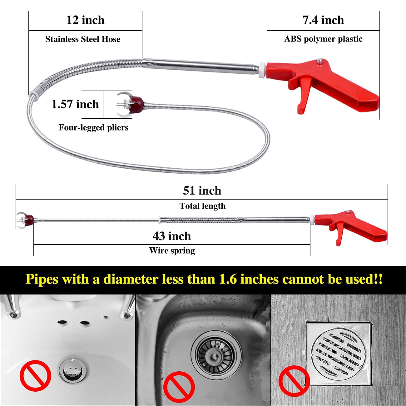 Toilet Snake, Toilet Auger, Toilet Clog Remover, Stainless Steel Telescoping Toilet Unclogger
