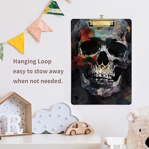 Miniatura 7 de Vnurnrn Portapapeles de plástico de calaveras coloridas con gancho tamaño A4 12.5 X 9 pulgadas clip de plata para dibujo oficina