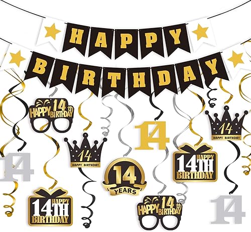Miniatura 412 de LINGTEER Happy 65th Birthday Decorations Set - 12Pcs Black & Gold Swirls Streamer,Happy Birthday Bunting Banner,Cheers to 65 Years Old Bday Party