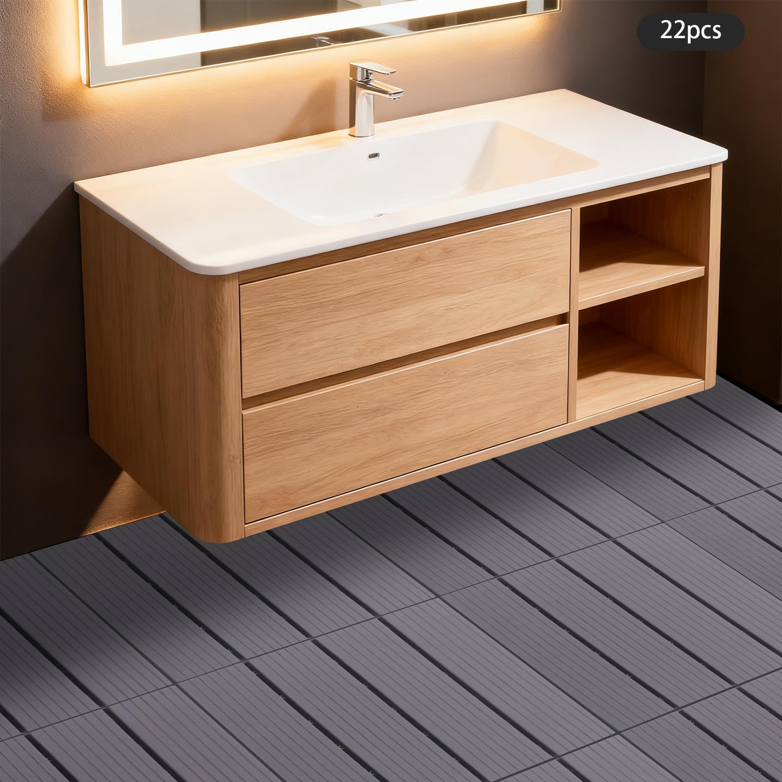 Piastrelle per terrazza, 22 pezzi, in polipropilene, 30 x 30 x 1,6 cm, grigio, sistema a clic