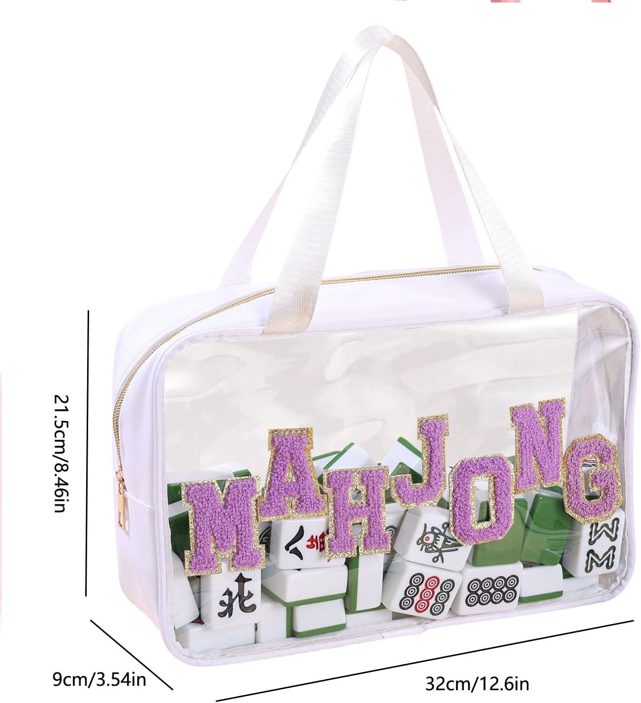Purple Mahjong Tile Bag Empty Clear Mahjong Carrying Bag Mahjong Storage Accessories,Mahjong Case for American Mahjong Tile Gift Travel (White)
