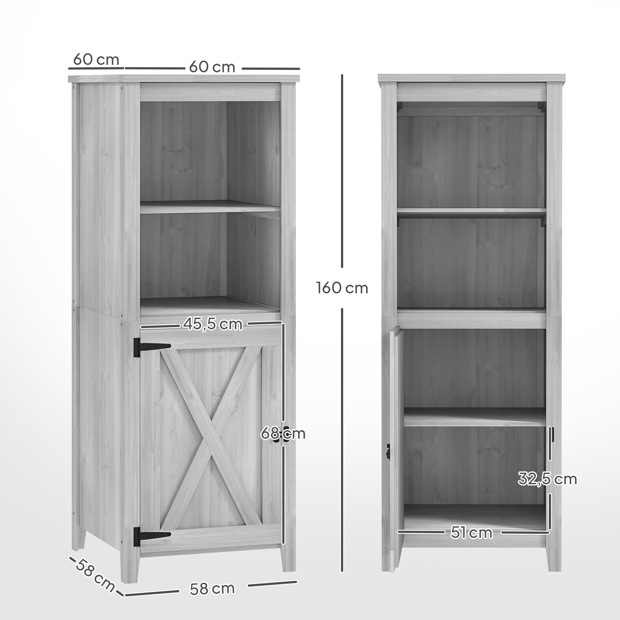Outsunny Armoire de Jardin Bois 60x60x160cm Gris Clair verrouillable