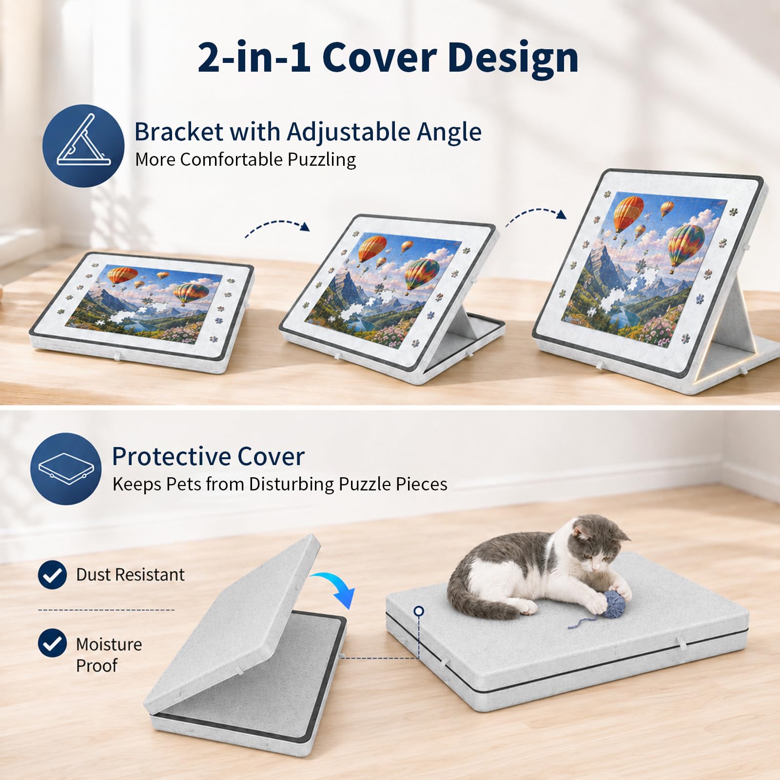 Tablero para Rompecabezas de 1500 Piezas con 6 cajones y Cubierta – Mesa Plegable con 4 ángulos de inclinación, Mesa Ligera y portátil con Almacenamiento y Soporte Integrado para Adultos