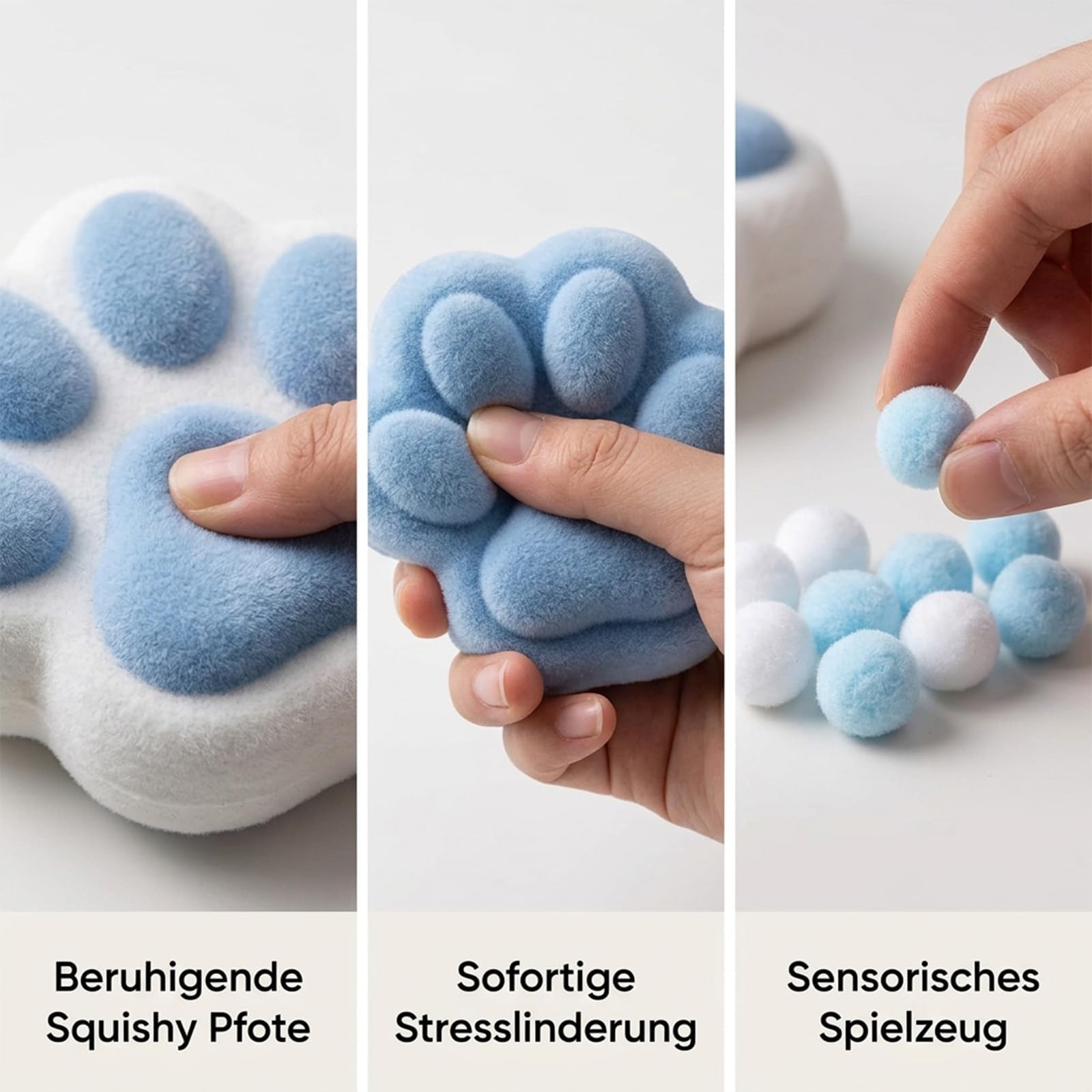 Squishy Pfote, Katzenpfoten Squishy, Entspannung anbieten für Büroarbeiter, Taba Squishy in Blau mit 12 cm Größe, Hilfsmittel zur Konzentrationsförderung und Entspannung