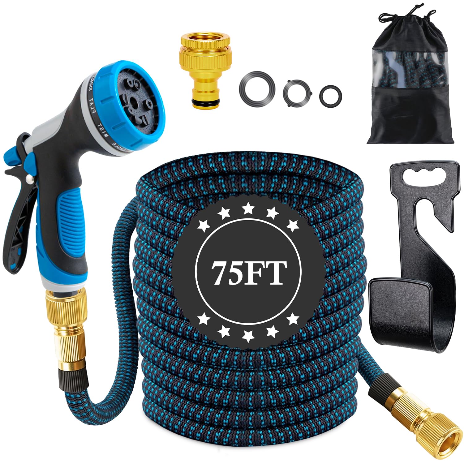 Expandable Garden Hose Pipe, 75FT Magic Expanding Garden Hoses with 10 Function Spray Nozzle Hosepipe Fittings, No-Krinkles Retractable Expanding Flexible Water Hose for Gardening