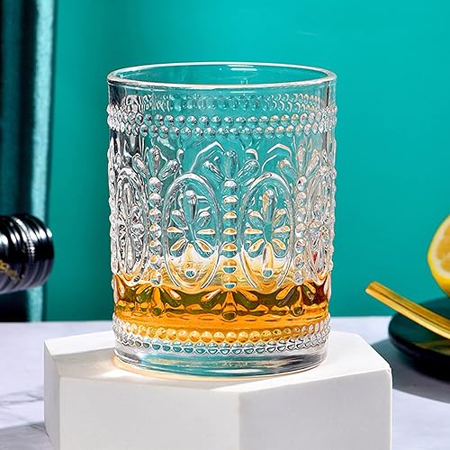 Miniatura 4 de Bekith Paquete de 6 vasos para beber, vasos de agua románticos de 9.5 onzas, juego de cristalería vintage resistente para whisky, jugo, bebidas,