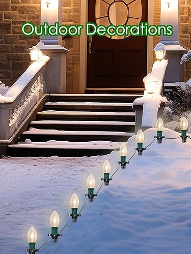 Miniatura 6 de SUNSGNE Luces de camino de Navidad para exteriores, luces de Navidad vintage de 38 pies con 25 bombillas C9 transparentes y 25 estacas de plástico