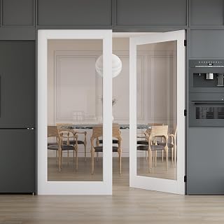 WINSTELLAR 72 x 80 (Double 36 x 80) Prebuilt Interior Clear Glass Door Slab, Paintable Interior Doors for Home, Bedroom, Pantry, Laundry as Prehung, Pocket, Barn, French Doors, White Door Panel