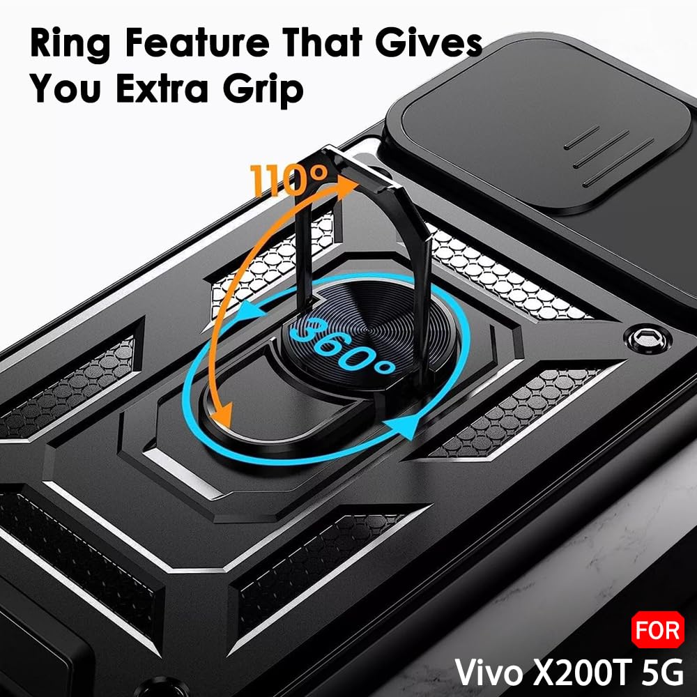TheGiftKart Tough Armor Bumper Back Cover Case for Vivo X200T 5G | Kickstand & Ring Holder | 360 Degree Protection Back Cover Case for Vivo X200T 5G (PC & TPU, Rotating Camera Cover, Black) — Amazon image 8