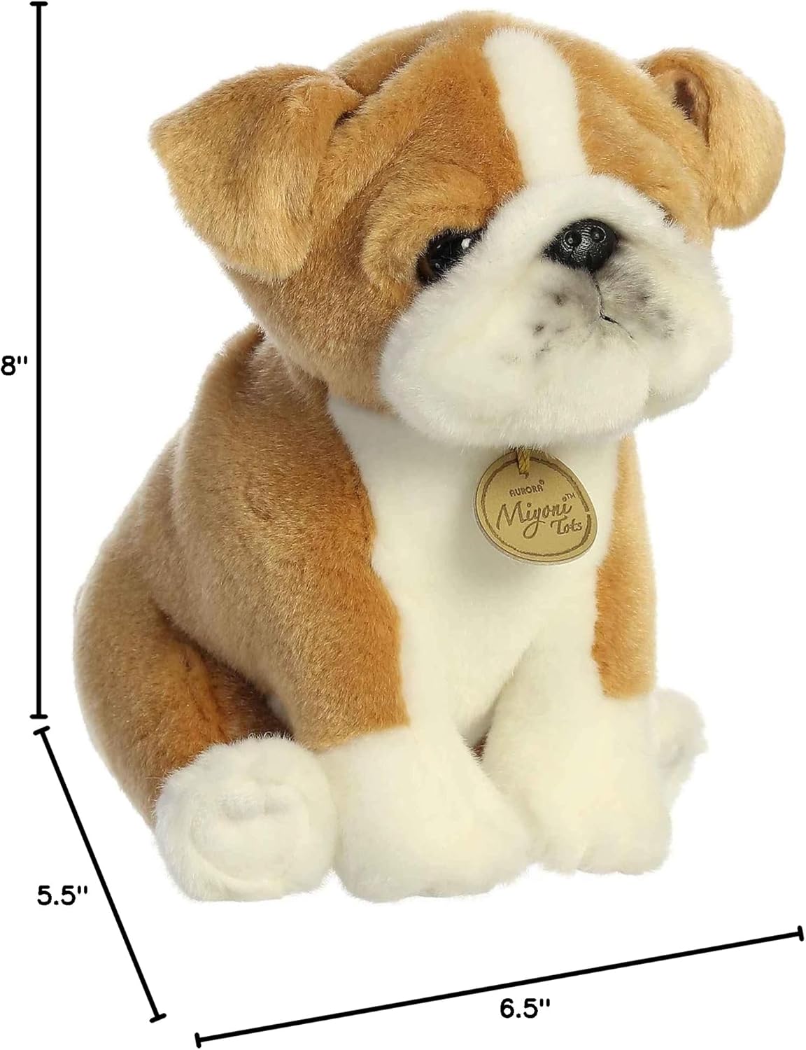 Aurora® Adorable Miyoni® Tots Bulldog Pup Stuffed Animal - Lifelike Details Make a Cherished Companion - Perfect for Decorating Bedrooms or Classrooms - White 8 Inches