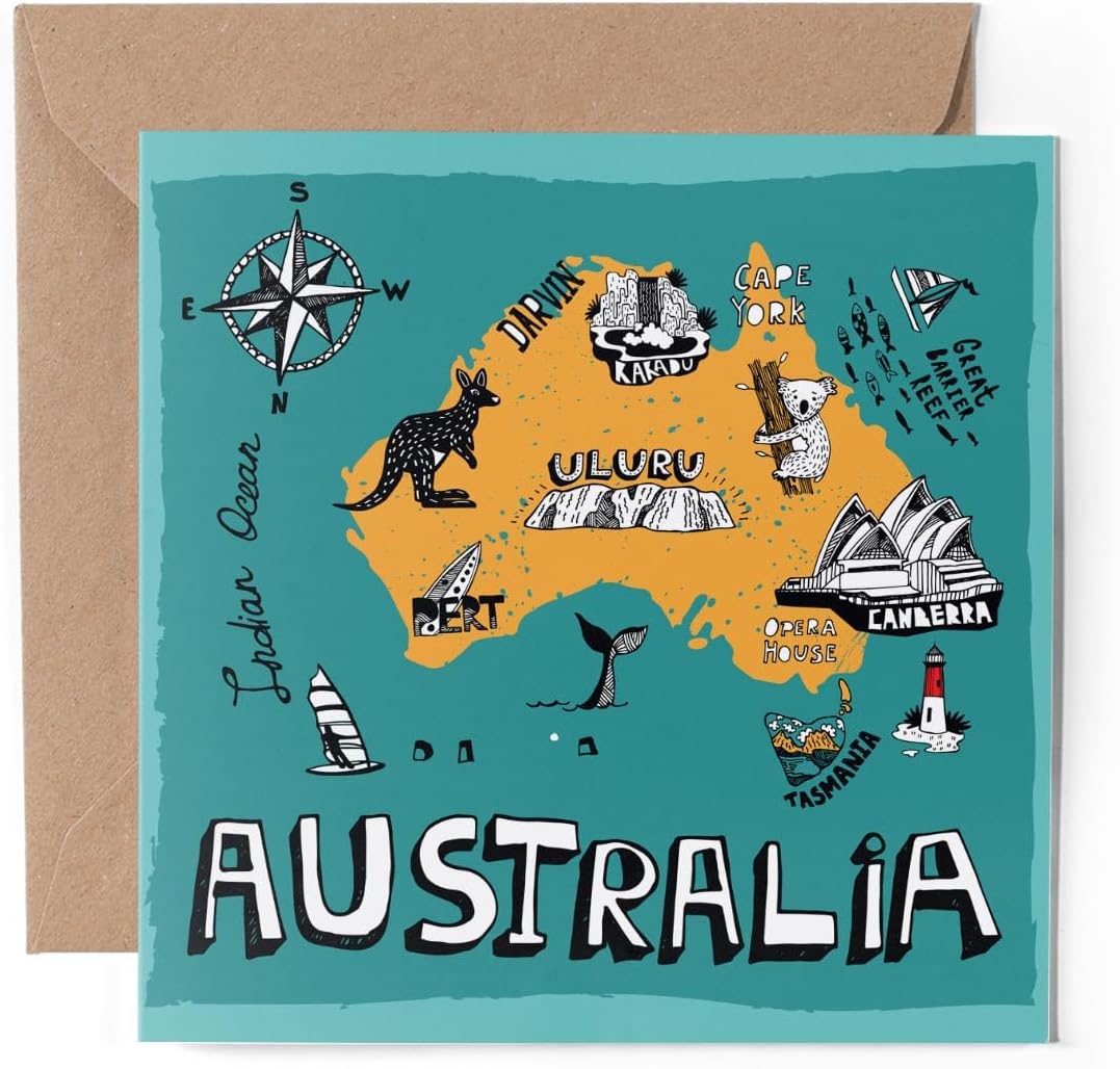 1 x Greeting Card - Australia Tasmania Map Landmarks - Blank Birthday Celebration Anniversary #58707