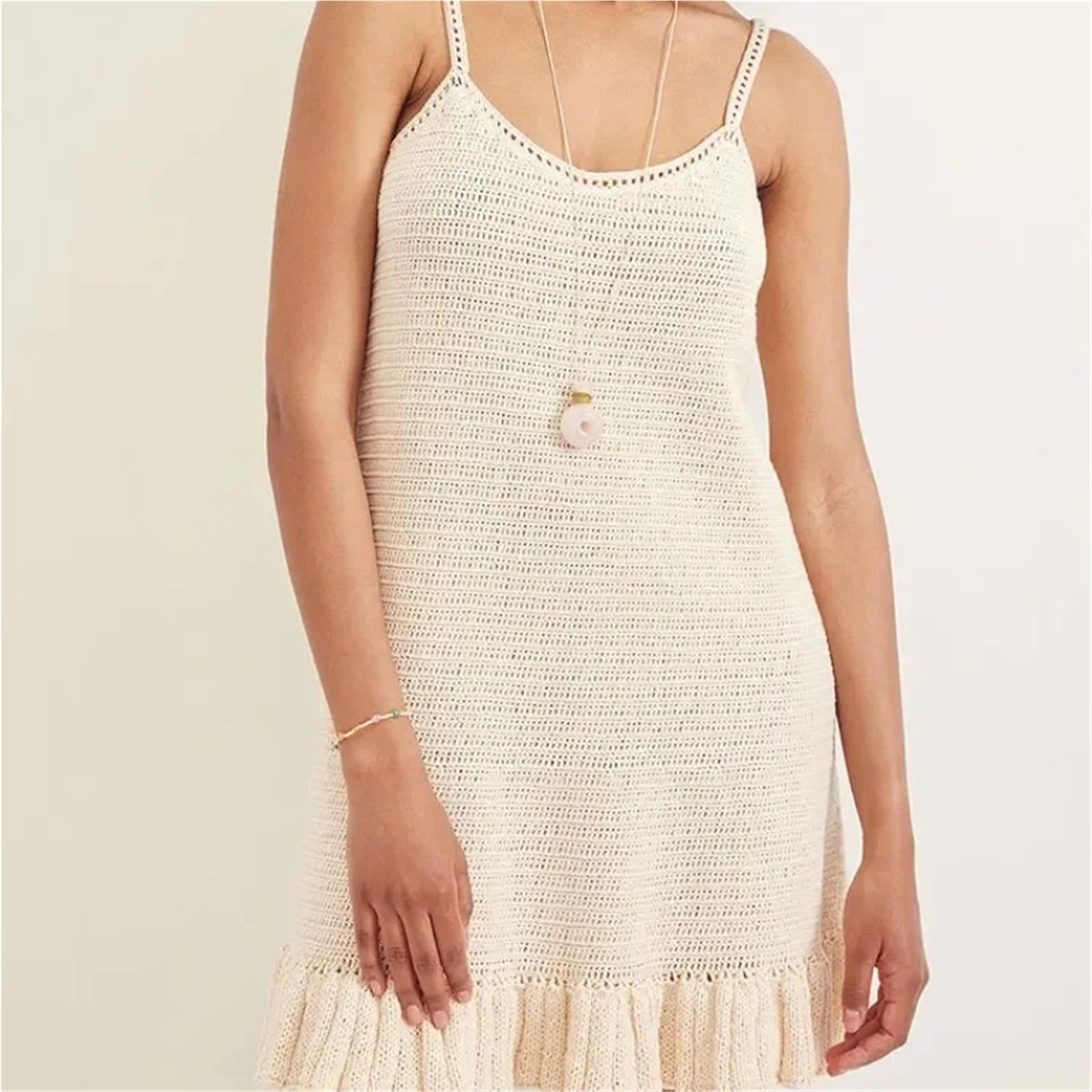 cover up strandkleid Bikini Cover Up Häkeln V-Ausschnitt Rüschen Strick Strandkleid Frauen Badeanzug Meer Urlaub