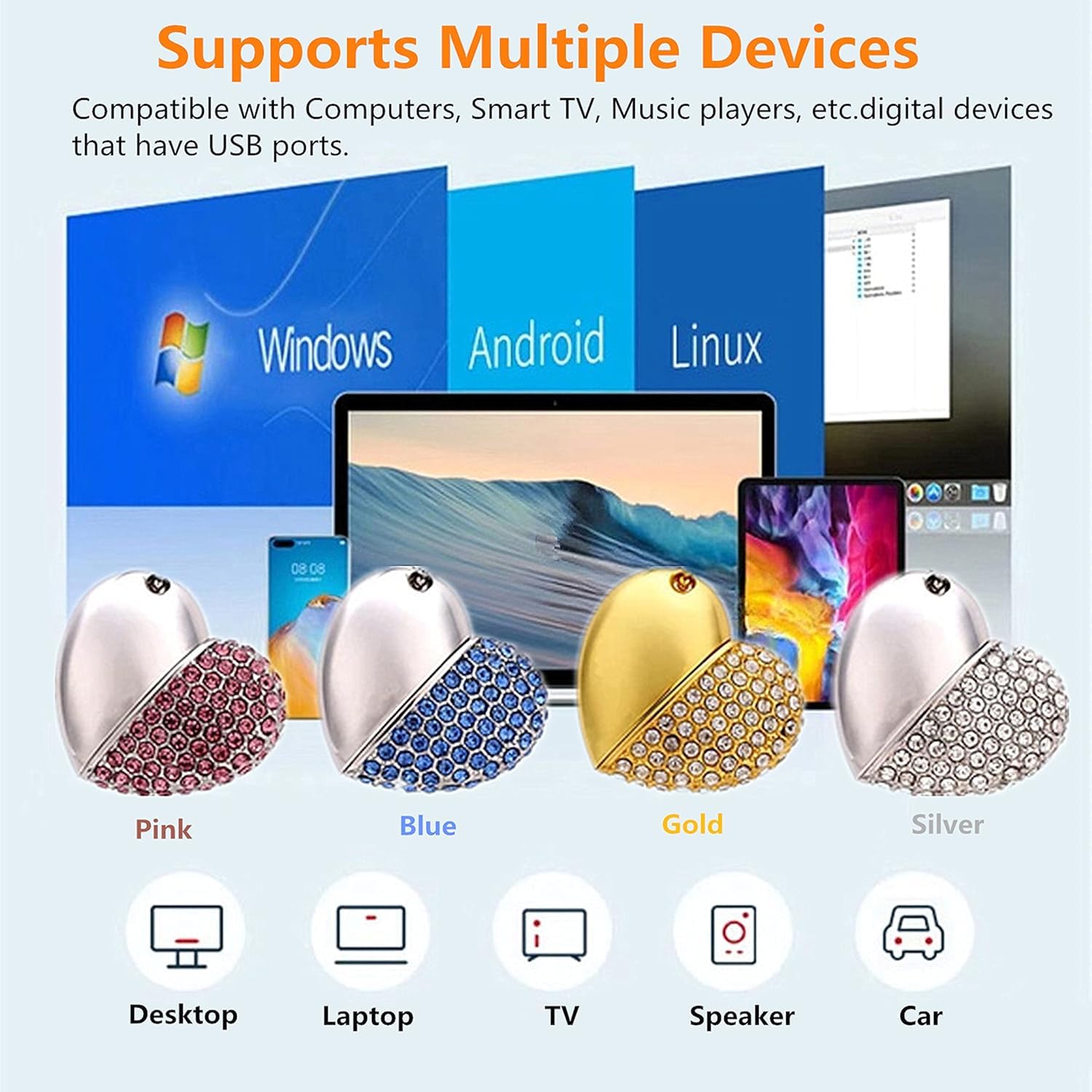 4 unidades de memoria USB 3.0 con diseño de corazón (64 GB)