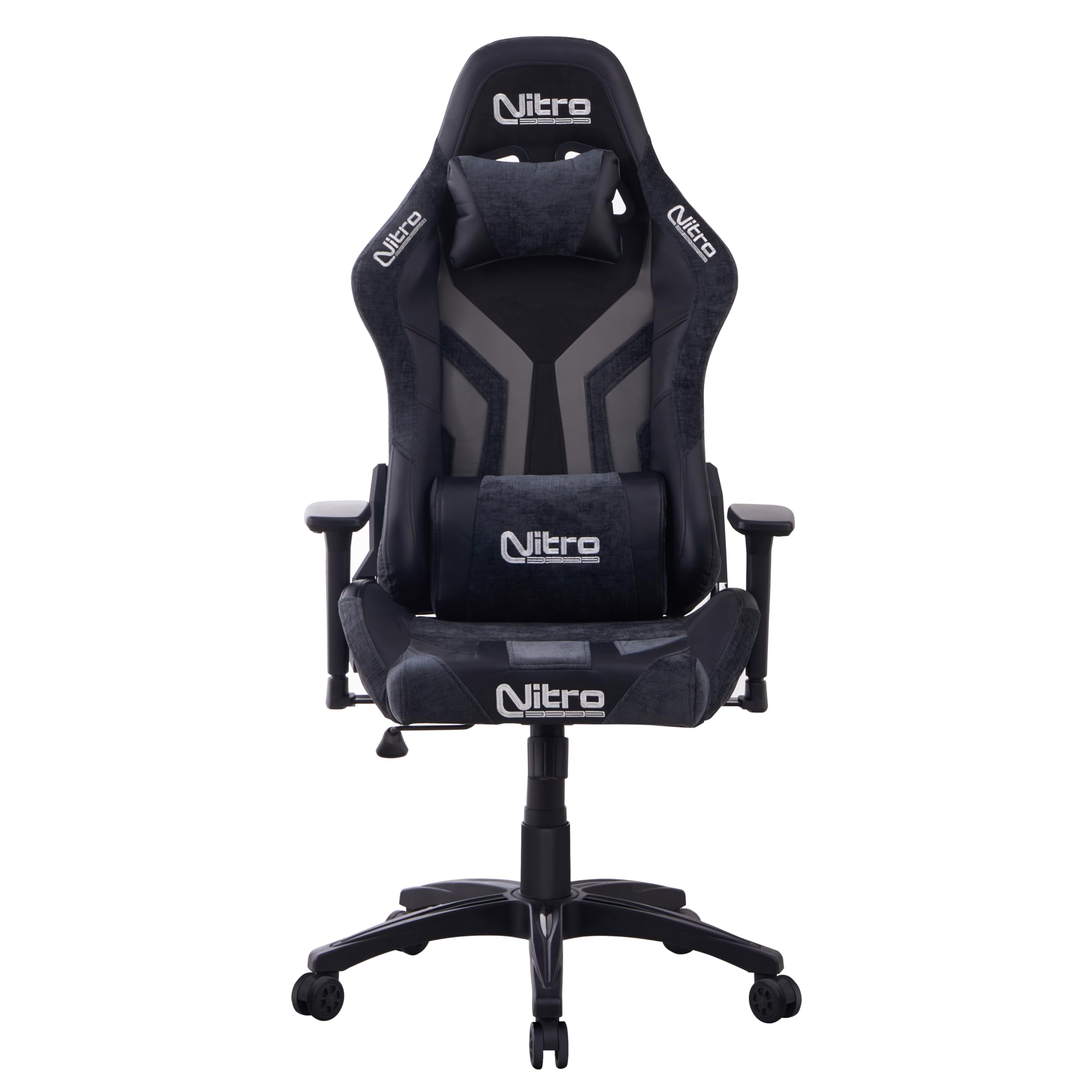 Brigros Nitro - Sedia Gaming In Tessuto Scamosciato E Similpelle Reclinabile 155° Con Cuscino Lombare E Cervicale, Sedia Da Gaming Ergonomica Con Braccioli 3D Regolabili Modello Flyco (Grigio/Nera)