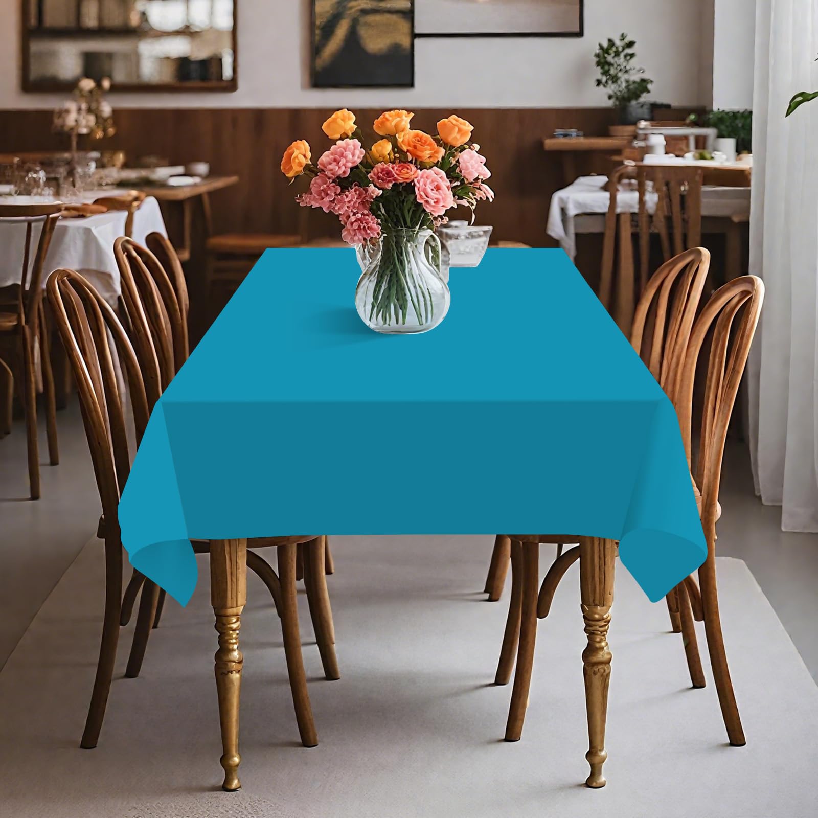 Rollo de mantel de plástico de 54 pulgadas x 160 pies con caja cortadora, manteles de plástico cortados a medida para fiestas, cumpleaños, rollo de mantel desechable para mesas de todas las formas