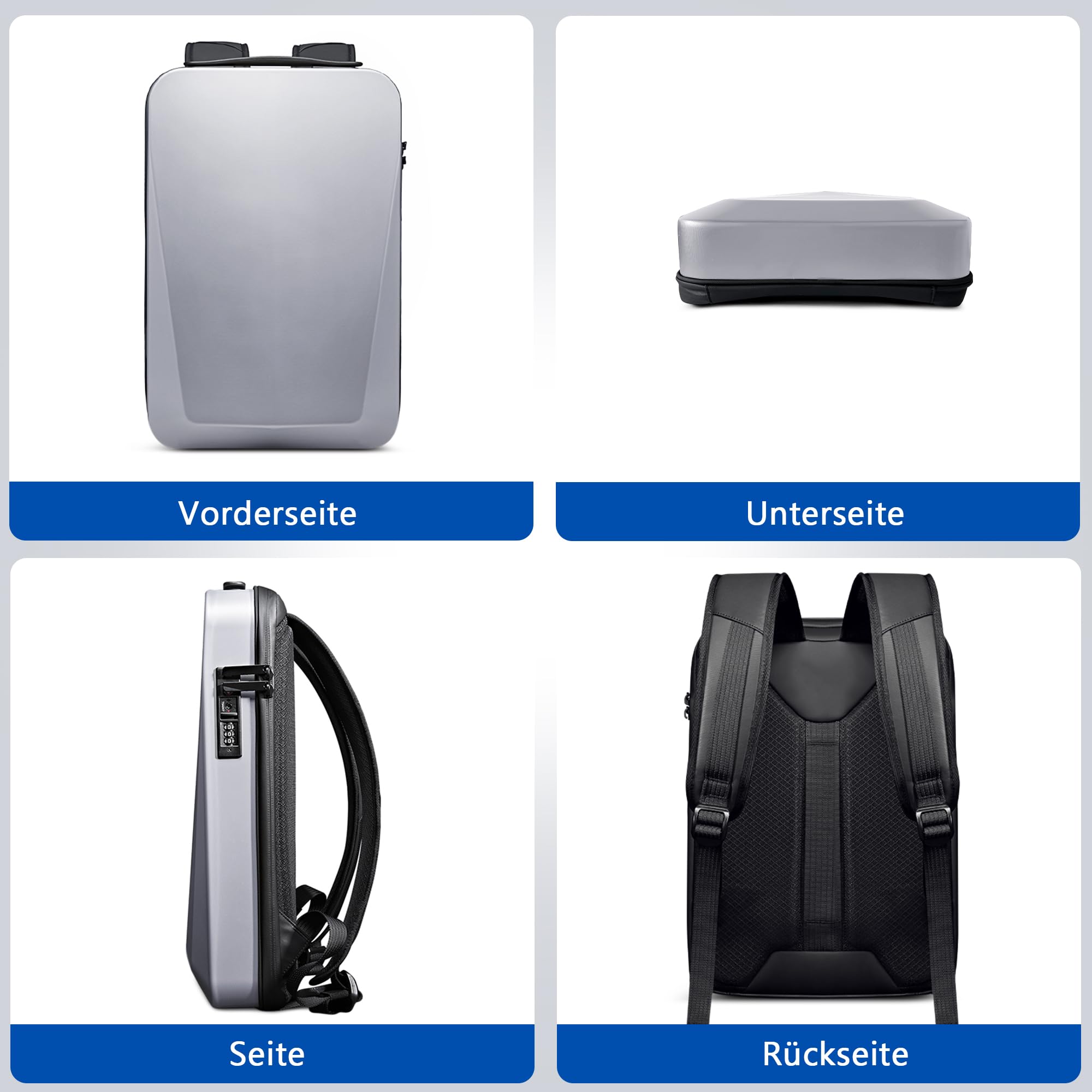 VARLIVOO Herren Rucksack mit USB Port 15.6 Zoll Laptop Passwort Schulrucksack Student College Universität Arbeit Reisen Pendeln Anti-Diebstahl Wasserdicht Polyester Silber