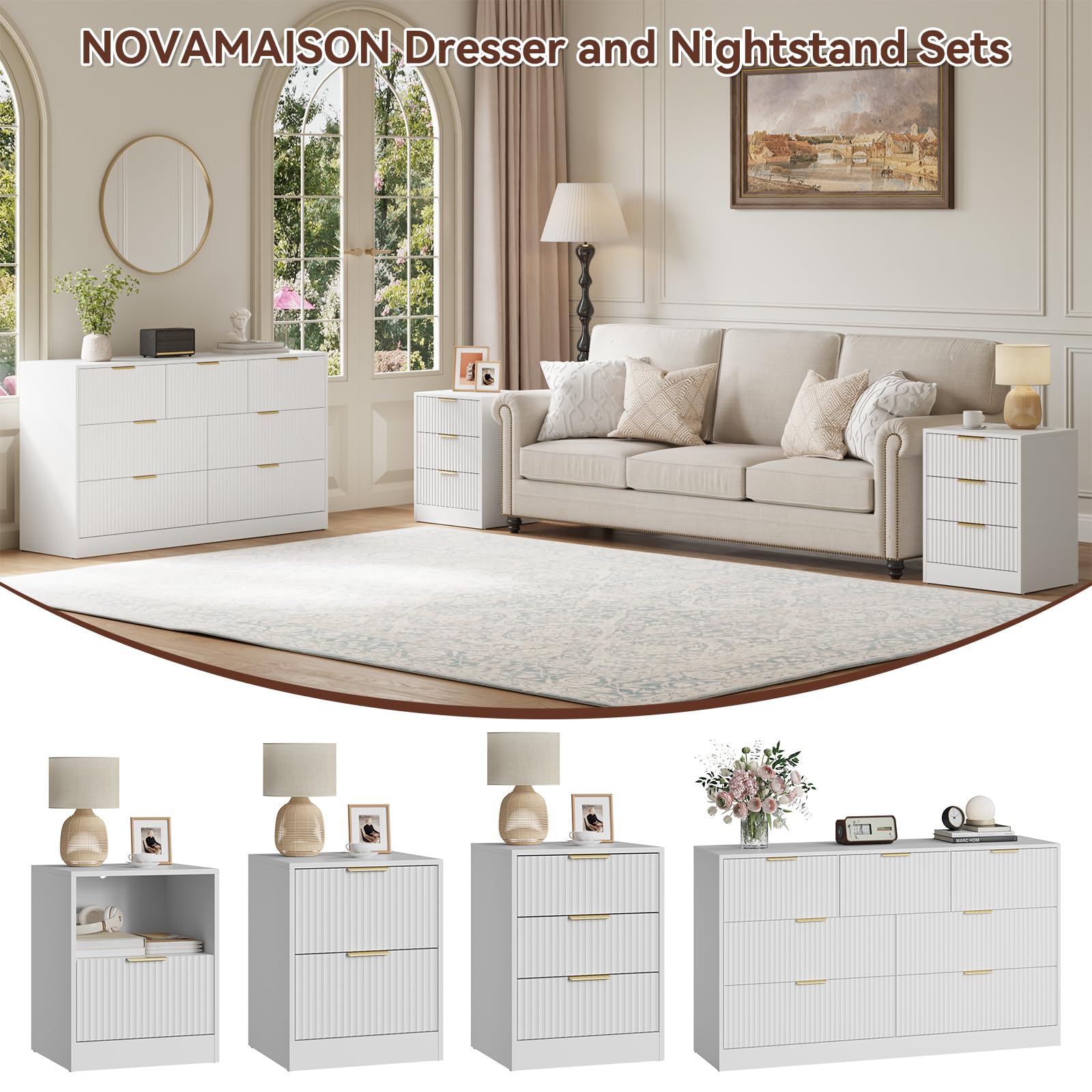 modern white dresser and nightstand set Benjara Modern 5-Piece White Wood King Bedroom Set with Dresser, Mirror and Nightstand BM352573