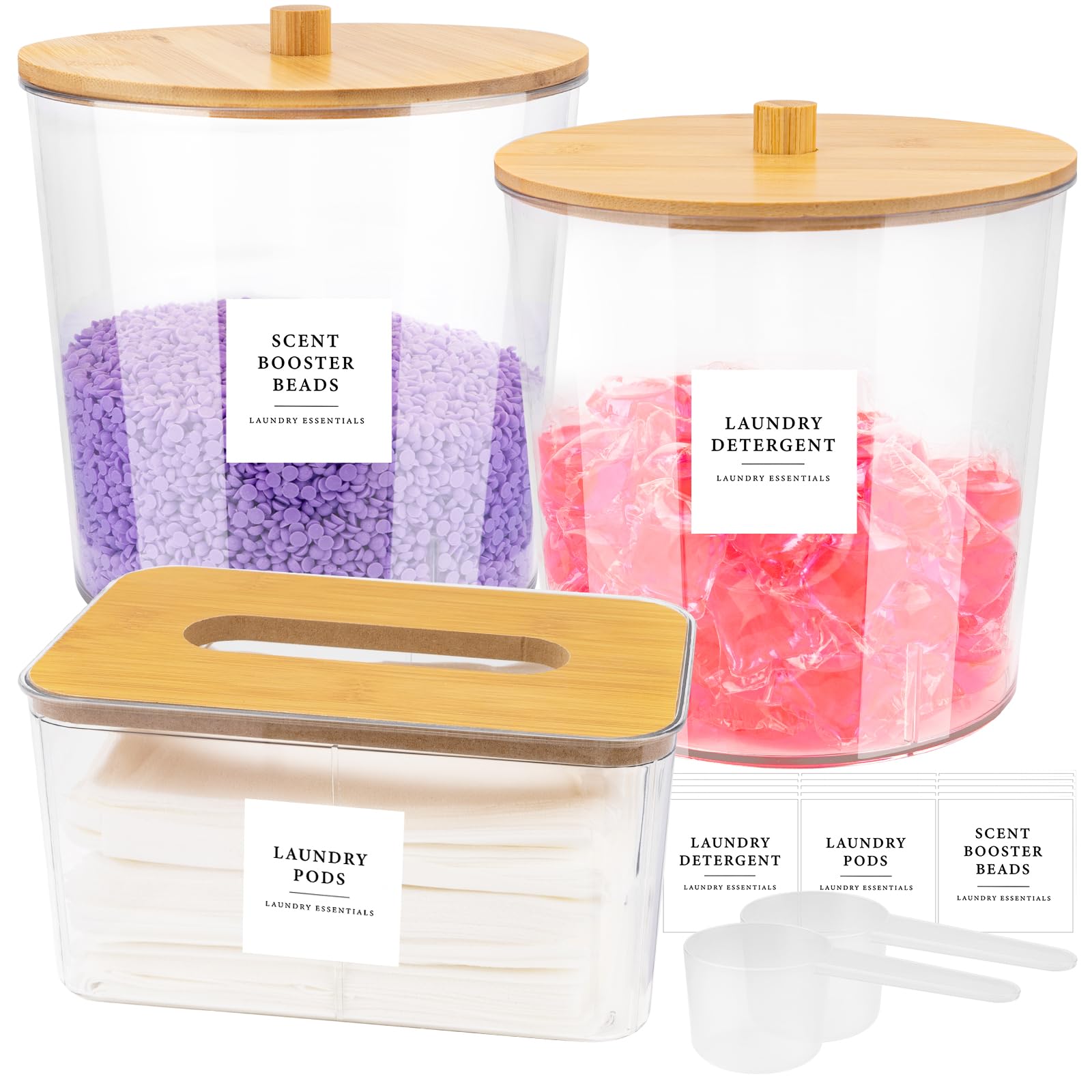 Set Organizer Per Lavanderia In Acrilico E Vetro: 3 Pezzi Con Contenitore Bucato, Profumazione E Porta Fogli Con Coperchio