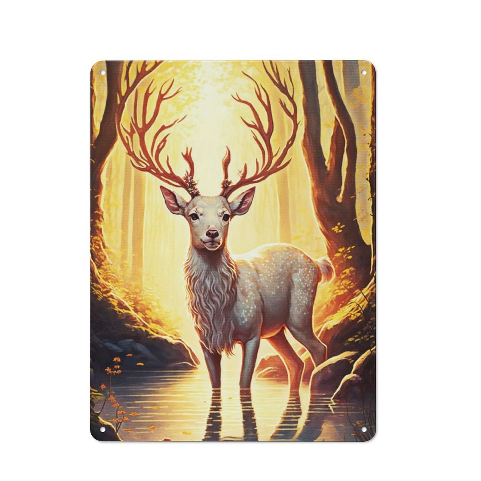 Junmoney Painting A Deer Animal Rustic Tin Sign 40X30cm Featuring For Living Room Wall, For Metal Sign Collectors, For Garage And Workshop Walls