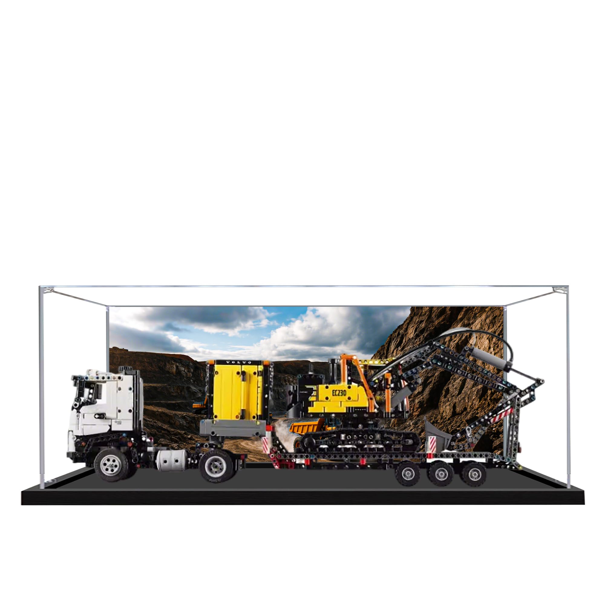 Acrylic Display Case for Lego 42175 FMX Truck and EC230 Green Power Excavator Model, 3mm Dustproof Display Box, Display Case Compatible with Lego 42175 (Model Not Included) (Background 3MM)
