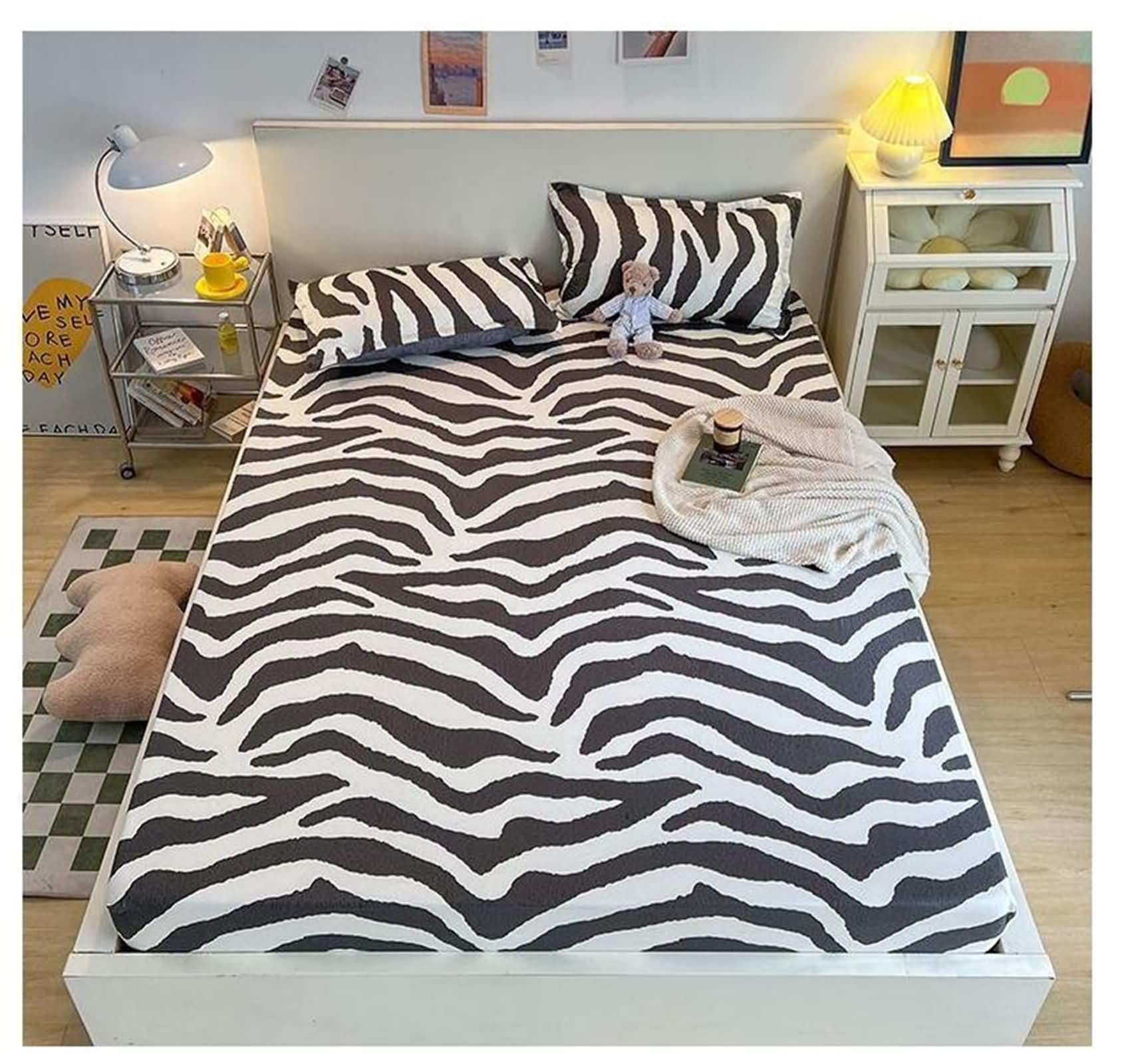 Beydodo 25 cm Spannbettlaken mit Tiefer Tasche, Spannbettlaken 180 X 200 cm mit Zebra Bedruckt, Polyester Spannbettlaken für Schlafsaal