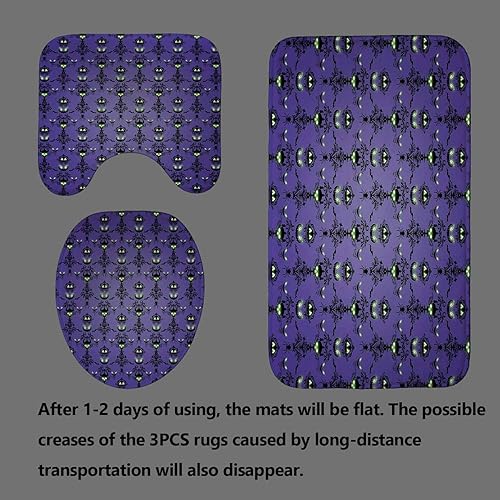 Miniatura 4 de Juego de 4 cortinas de ducha de Halloween, cortina de ducha de tela impermeable, alfombra de baño antideslizante, calavera, calabaza, negro, floral,