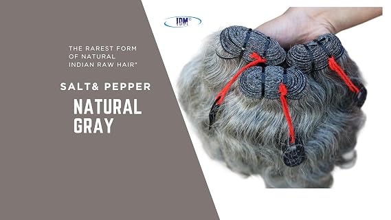 Salt & Pepper/Natural Gray-100% Natural Indian Virgin Raw Hair Extensions.Natural color unprocessed and not treated with any kind of chemicals (10 Wavy Salt & Pepper)