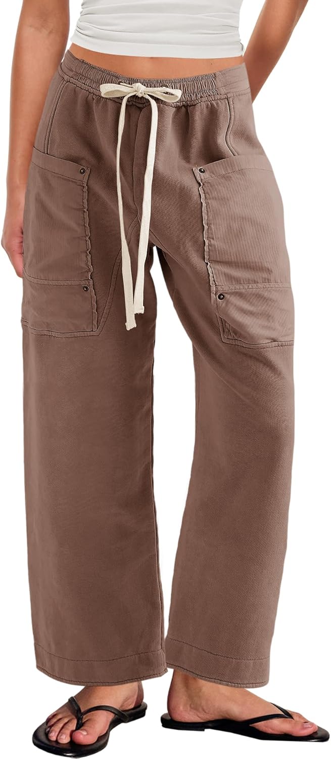 Yanekop Womens Barrel Sweatpants Wide Leg Baggy Pants High Elastic Lounge Pants Casual Drawstring Trousers with Pockets