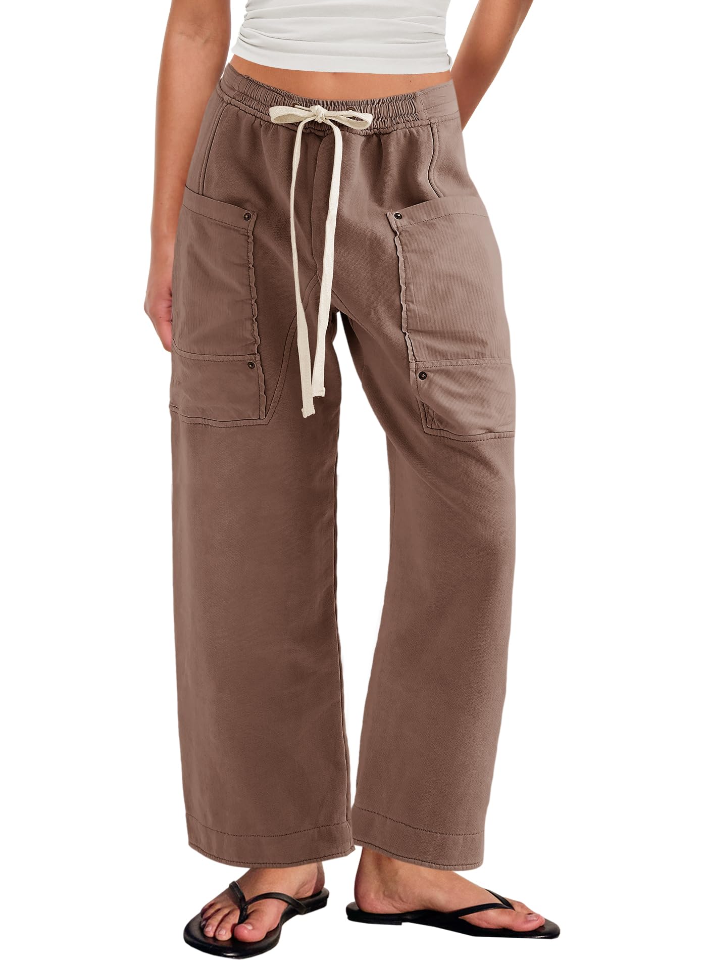 Yanekop Womens Wide Leg Pants Casual Baggy Palazzo Pants High Elastic Waist Drawstring Trousers with Pockets