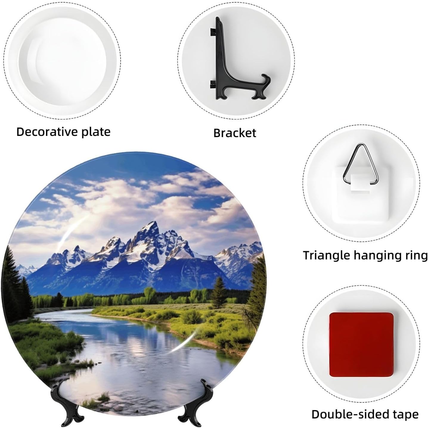 Decorative Plate Art Crafts Bone China Decorative Plate with Display Rack Souvenir Wall Decor Ceramic Ornaments Dinner Plates Ceramic Decoratives Plates for Home Office 10in